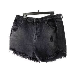 Womens Wild Fable Size 16 100% Cotton Black Distress Shorts Denim Raw Mom 5613